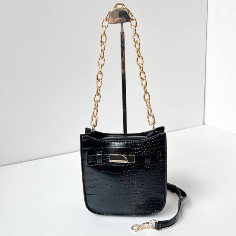 Tas CK selempang bahu hitam croco