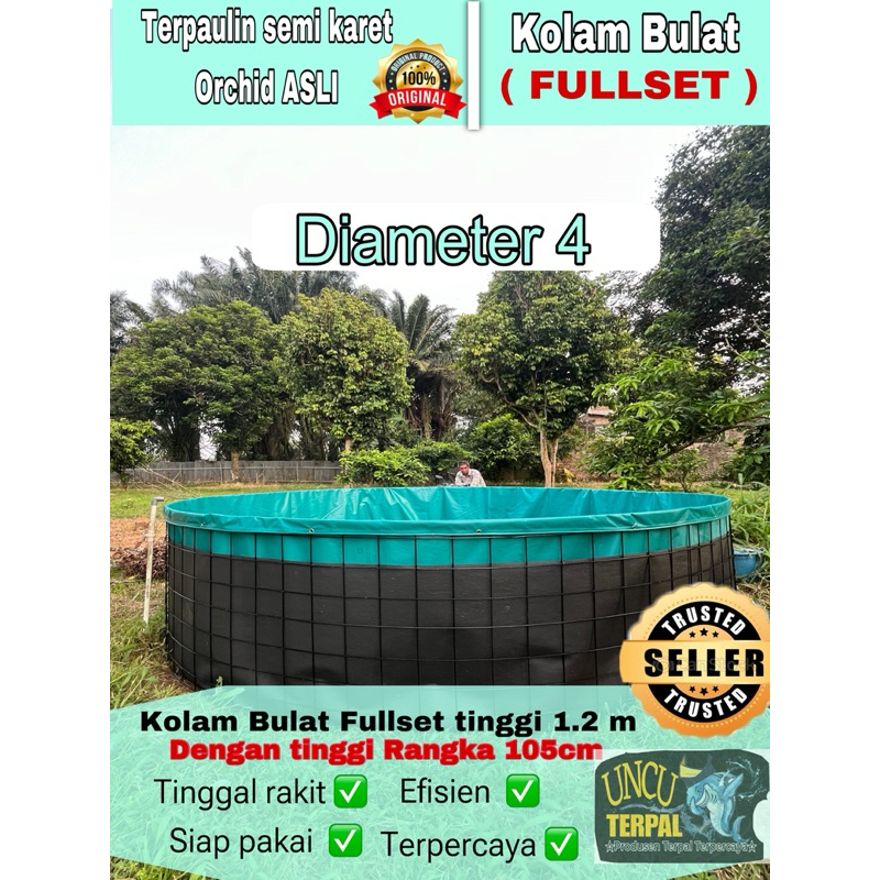 Kolam Terpal Bulat Fullset Diameter 4 tinggi 1,2 Merk Orchid kolam terpal Ikan D4 Siap Pakai
