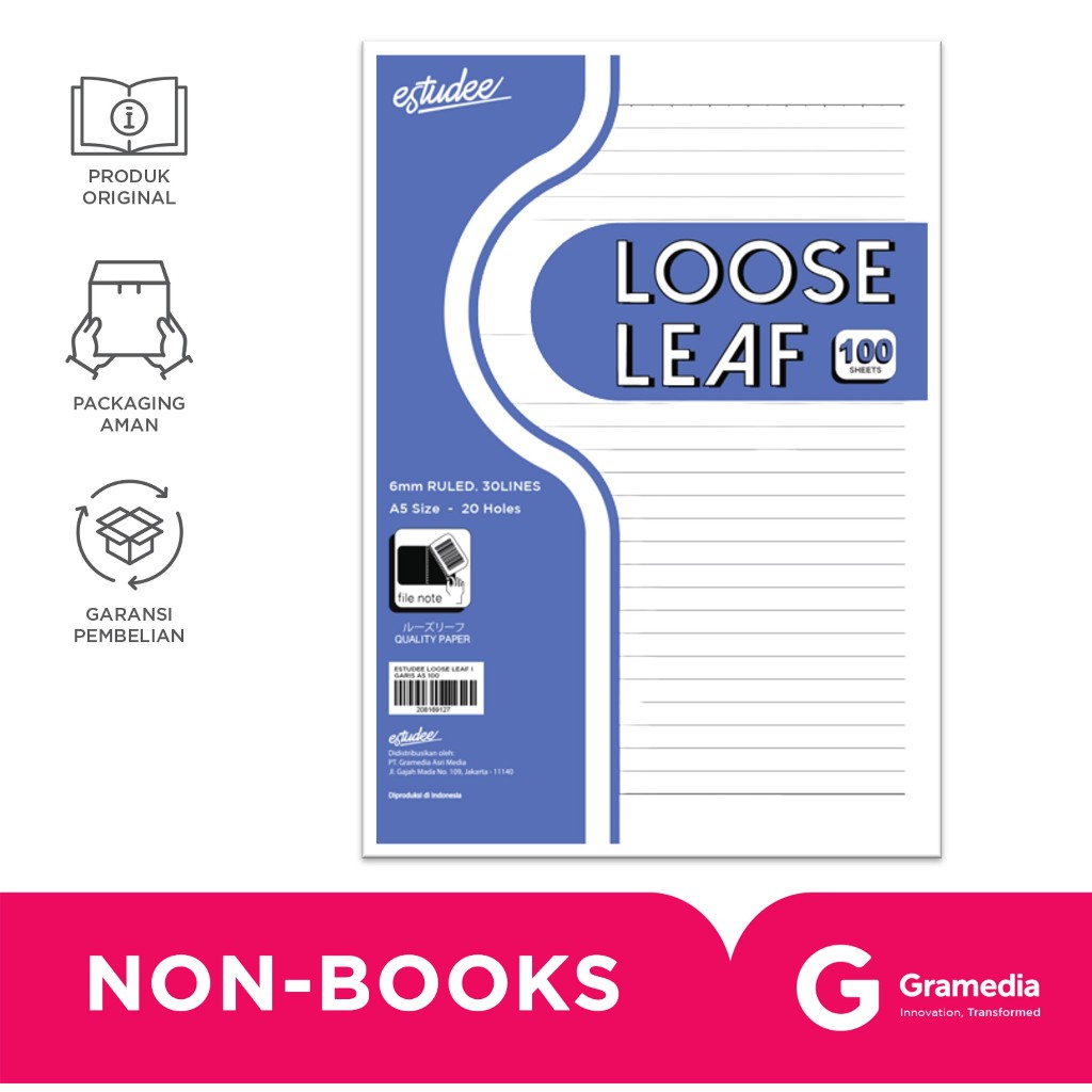 

Gramedia Medan - ESTUDEE LOOSE LEAF J GARIS A5 100