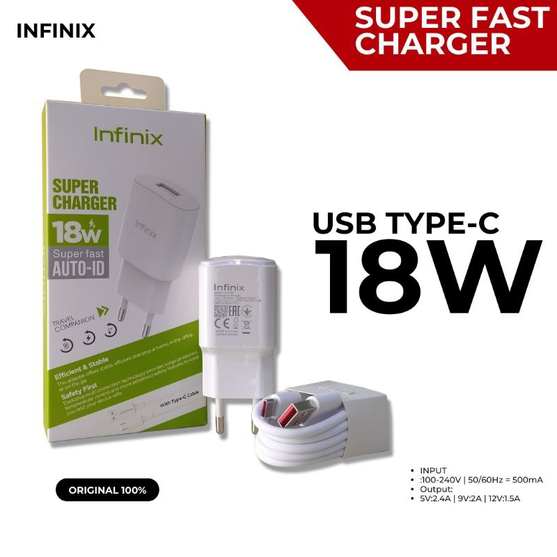 CHARGER INFINIX 18W TYPE C FAST CHARGING INFINIX HOT 11 11S  ORIGINAL