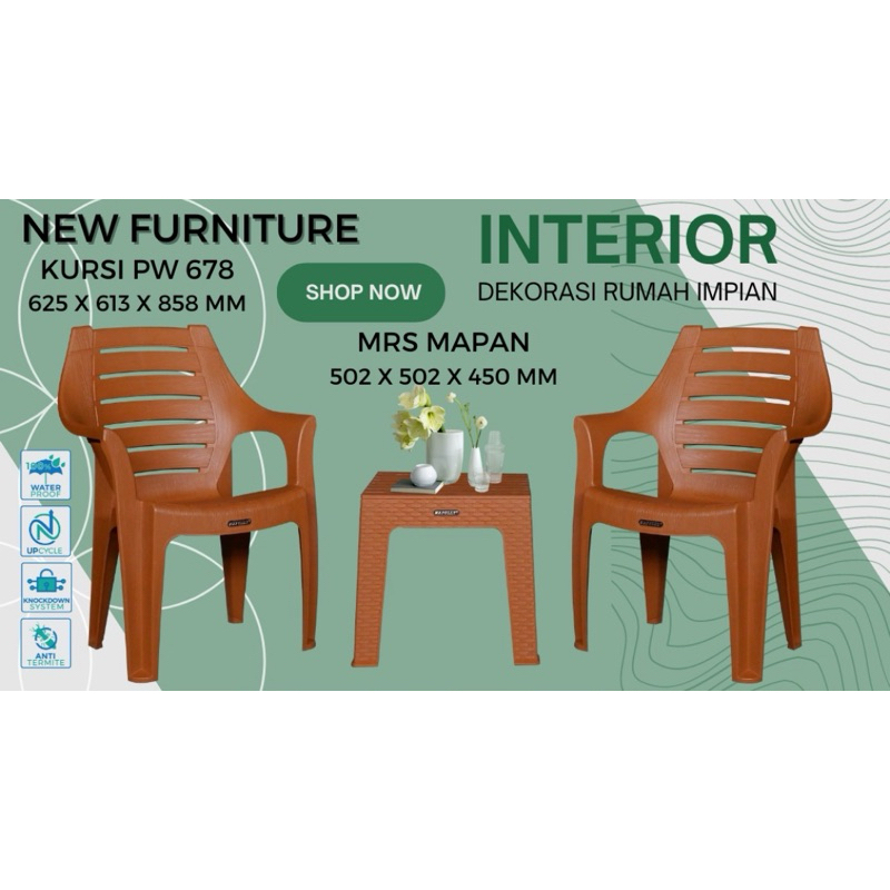 Kursi Napolly Plastik PW 678+Mapan7045 (2Kursi+1Meja) (4Kursi+1Meja)