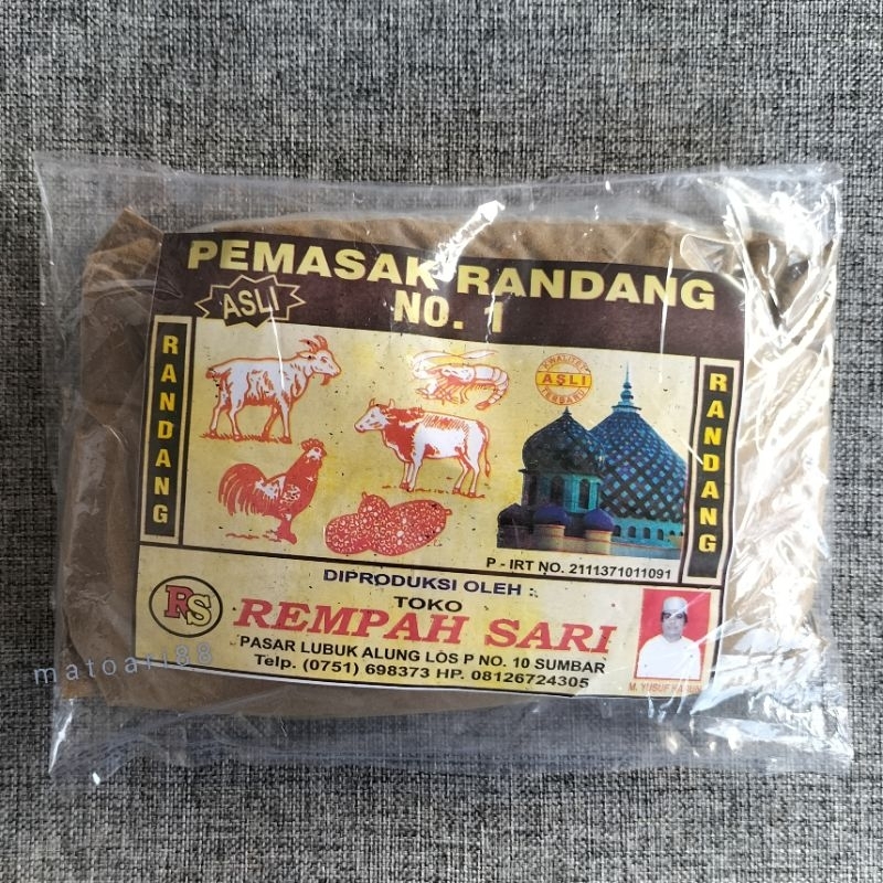 

Bumbu PEMASAK RENDANG Rempah Sari 250g asli Lubuk Alung Padang Pariaman