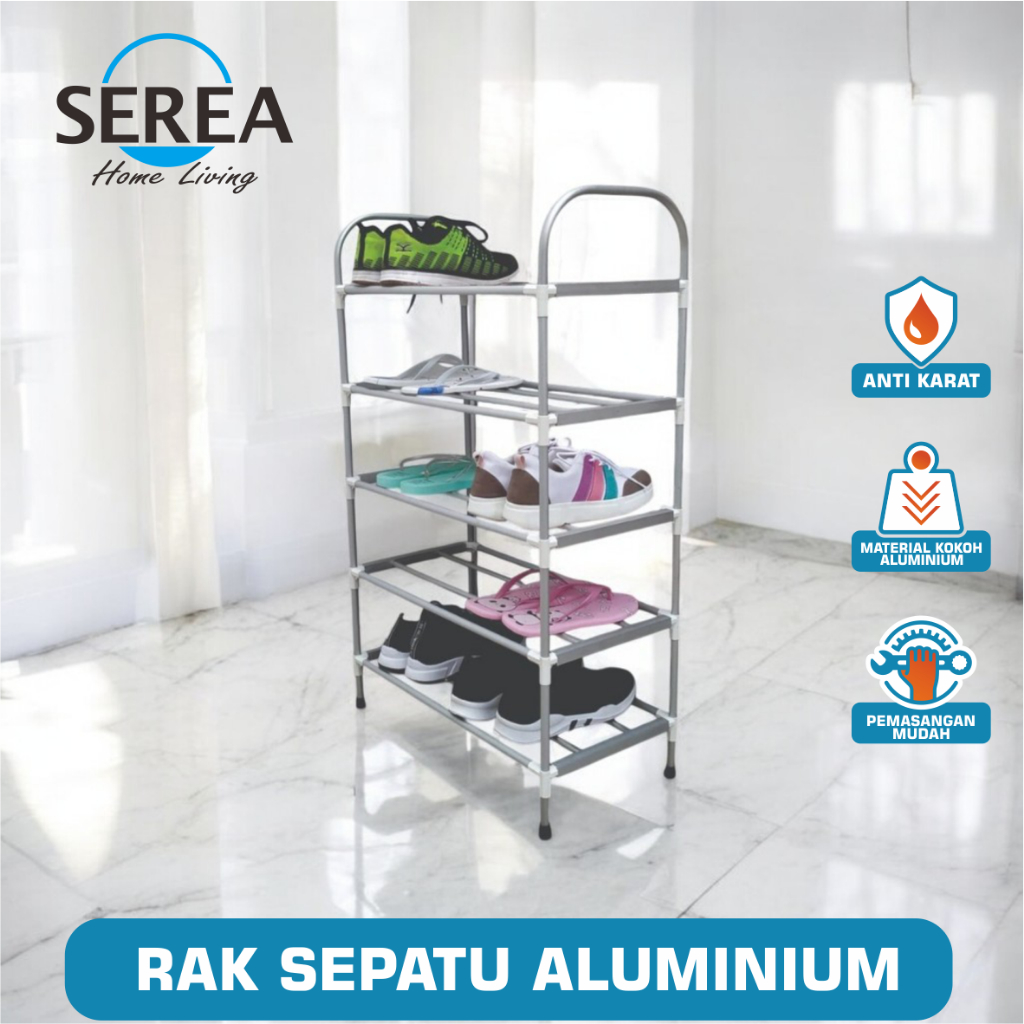 Rak Sepatu Aluminium 5 Susun / Rak Sepatu Aluminium Knockdown 5 Tingkat / Rak Sepatu Aluminium 5 Tin