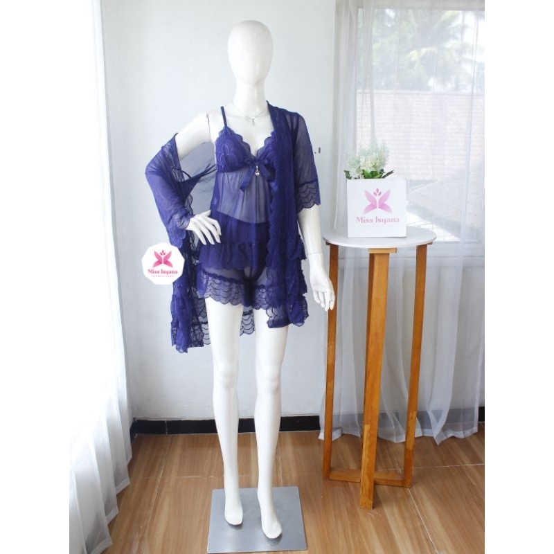 Set Kimono Transparan SKT11 by Miss Isyana Lingerie Kimono Lingerie Set Lingerie Tanktop Lingerie Li