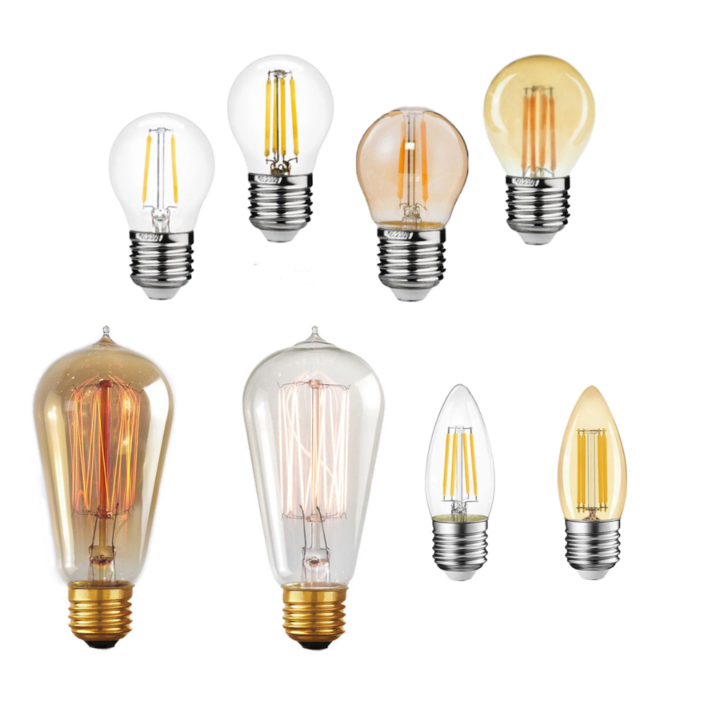 Lampu filamen filament led bohlam bulb pijar Candle lilin Vintage retro edison kaca Teh Bening Clear