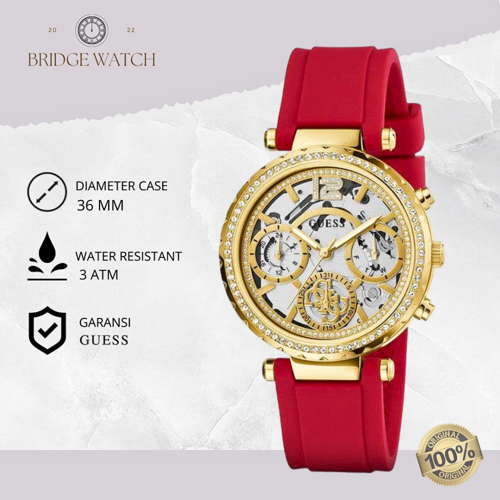 Jam Tangan Wanita Guess GW0484L1 Solstice Original Red Rubber Merah Chronograph Mewah
