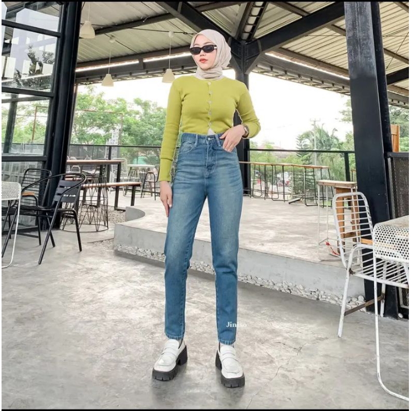 JINISO - CELANA JEANS HIGHWAIST BOYFRIEND JEANS - CELANA PANJANG WANITA