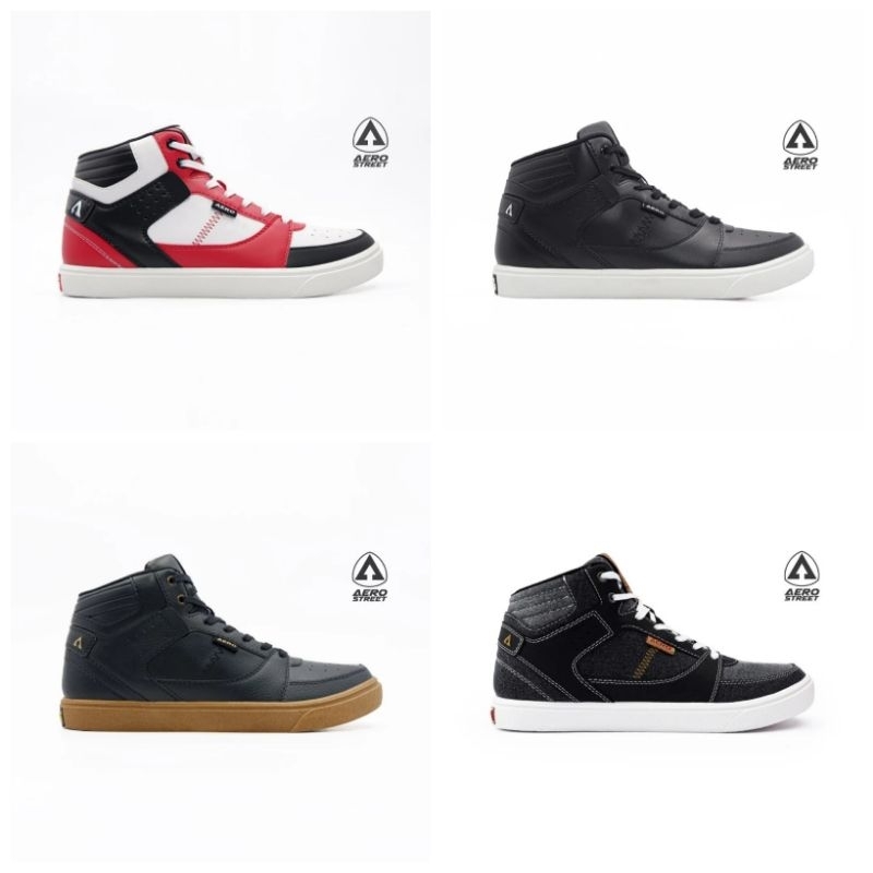 Aerostreet 41-43 Hoops High Series Hitam Denim Putih Gum Merah