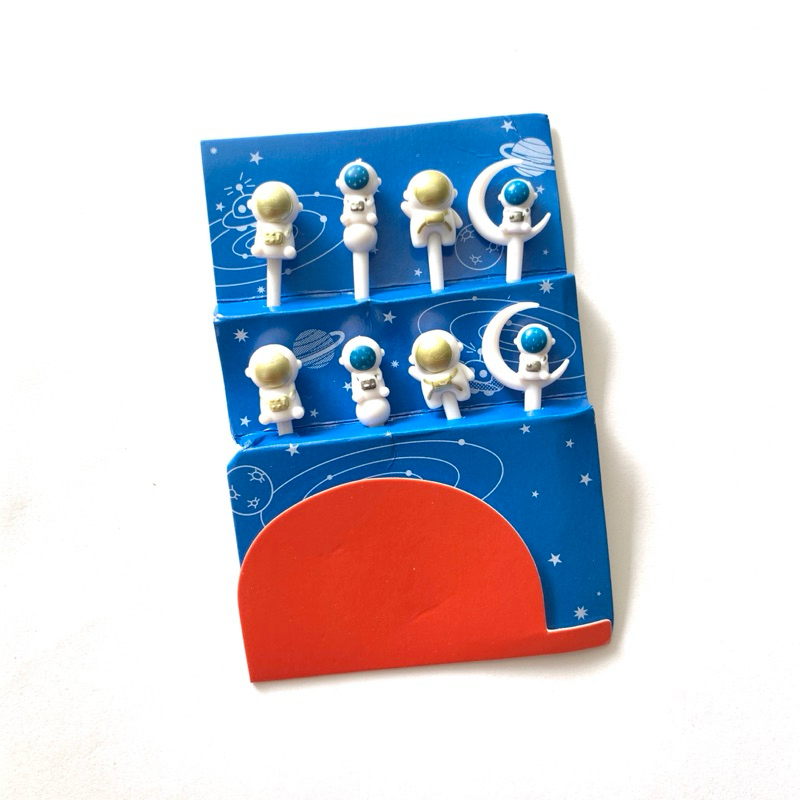 mamabento Garpu Tusukan Bento Buah bentuk gambar Astronot Bulan Planet anak Laki-laki isi 8 pcs alat
