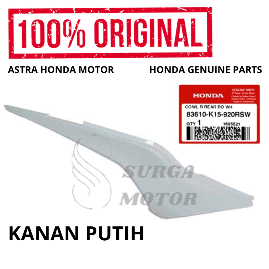 Cover Body Kanan Putih Cowl R Rear New CB150R LED Original Honda AHM 83610-K15-920RSW White Pelindun