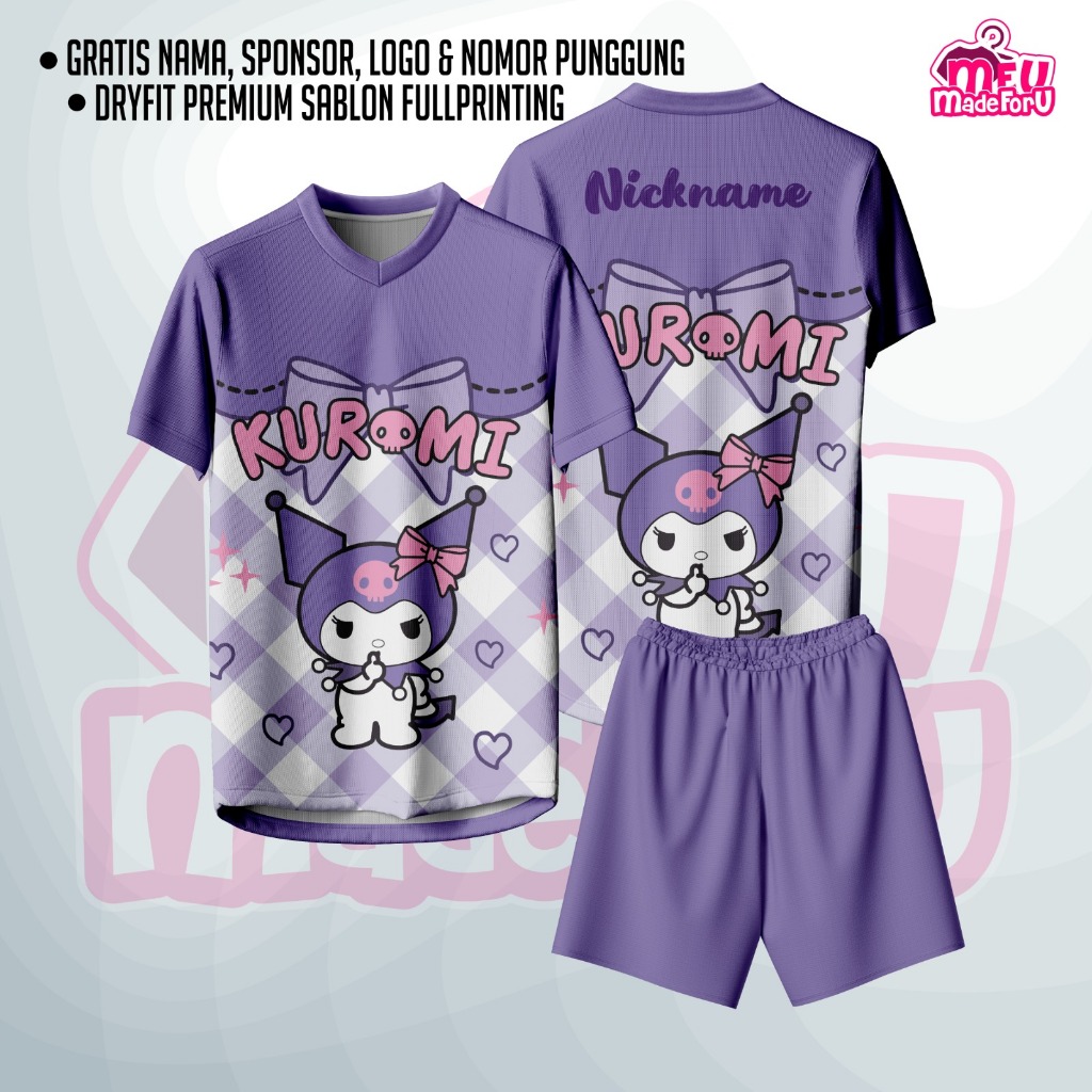 Jersey Baju Kartun KUROMI Ungu Custom Futsal, Zumba, Badminton, Tennis,  Volly GRATIS NAMA DAN NOMOR