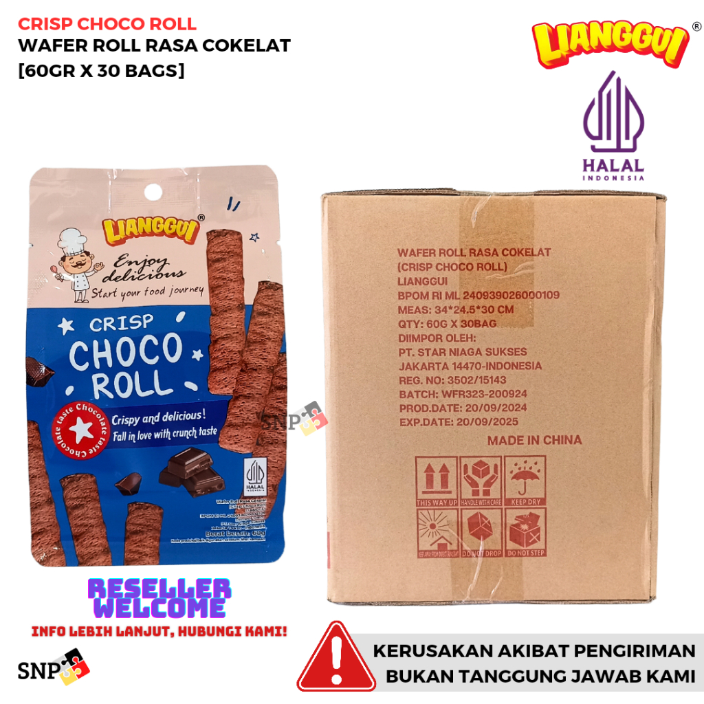 

LIANGGUI WAFER CRISP ROLL 60 GRAM [1 DUS, ISI 30 BAGS]