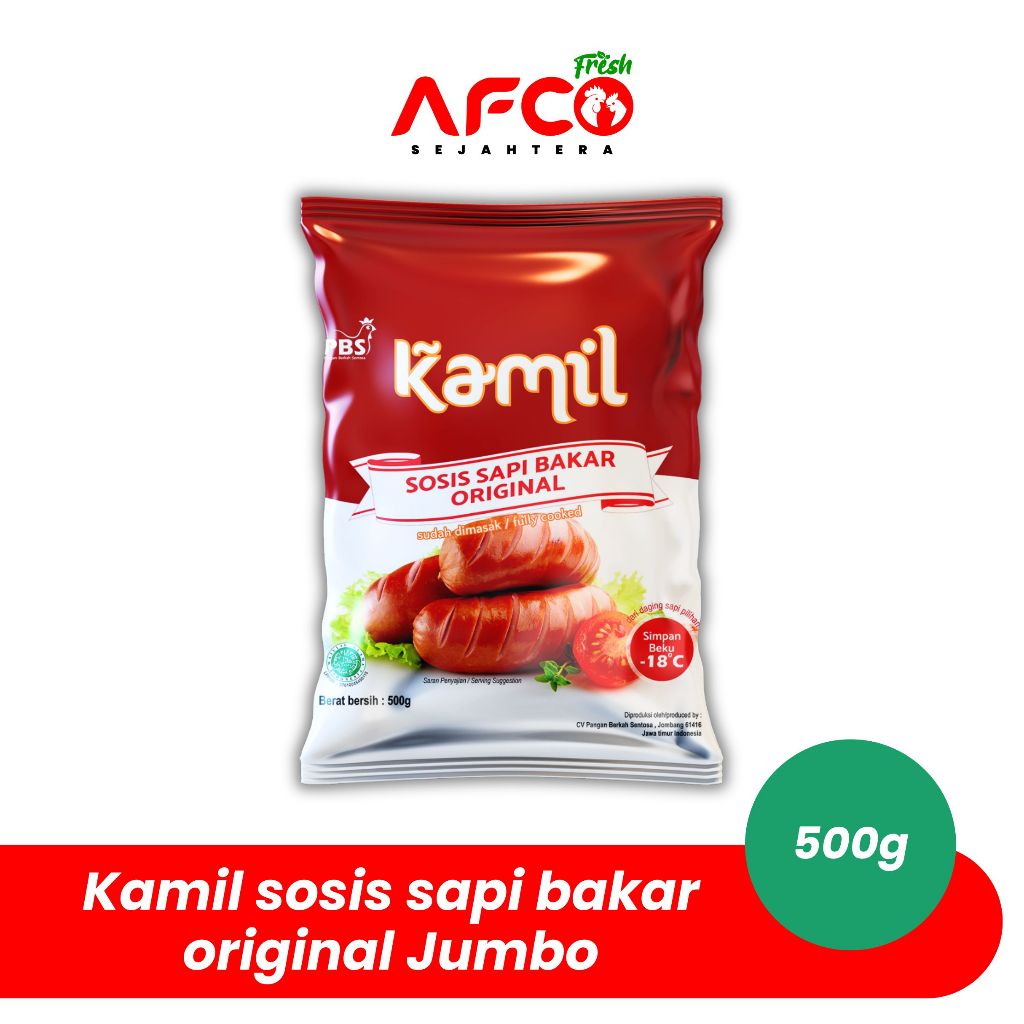 

Afco Fresh Kamil sosis sapi bakar ori Jumbo 500g