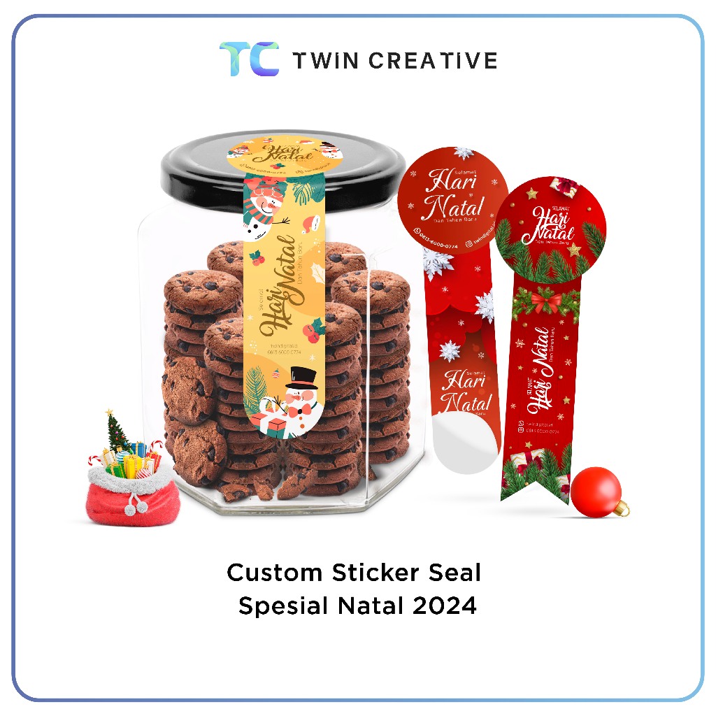 

Custom Sticker Seal Toples Label Packaging Box Kue Spesial Natal - Segel Kemasan Parcel Hampers Merry Christmas