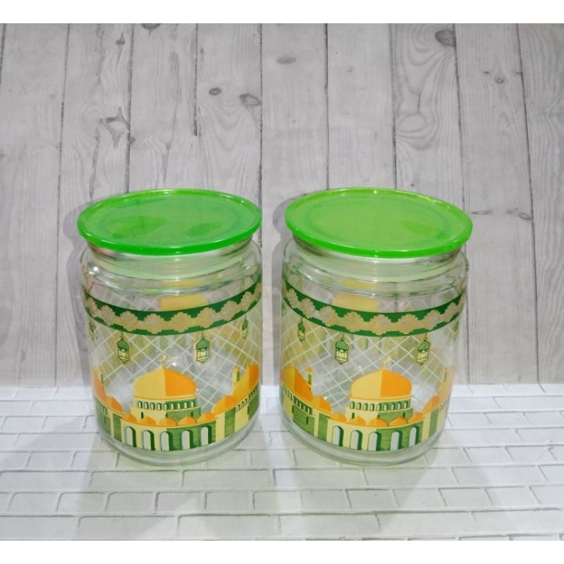 TOPLES KACA MOTIF LEBARAN 750 ML / TOPLES LEBARAN / TOPLES IDUL FITRI / TOPLES KUE KACA - KIG INDONE