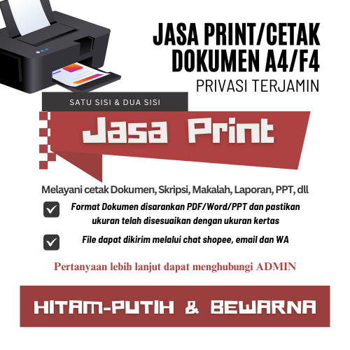 

Jasa Print Online Kertas A4/B5 Cetak Dokumen, Skripsi, PPT, Soal-soal, Catatan, dll