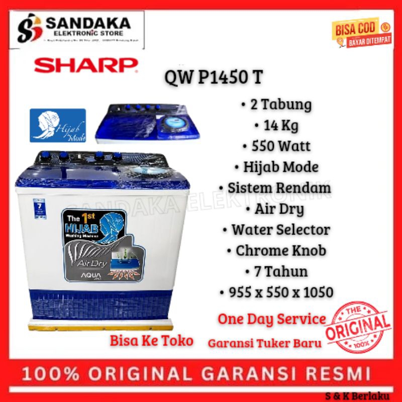 mesin cuci 14kg 2 tabung Aqua qw p 1450 t garansi resmi qw p1450t promo