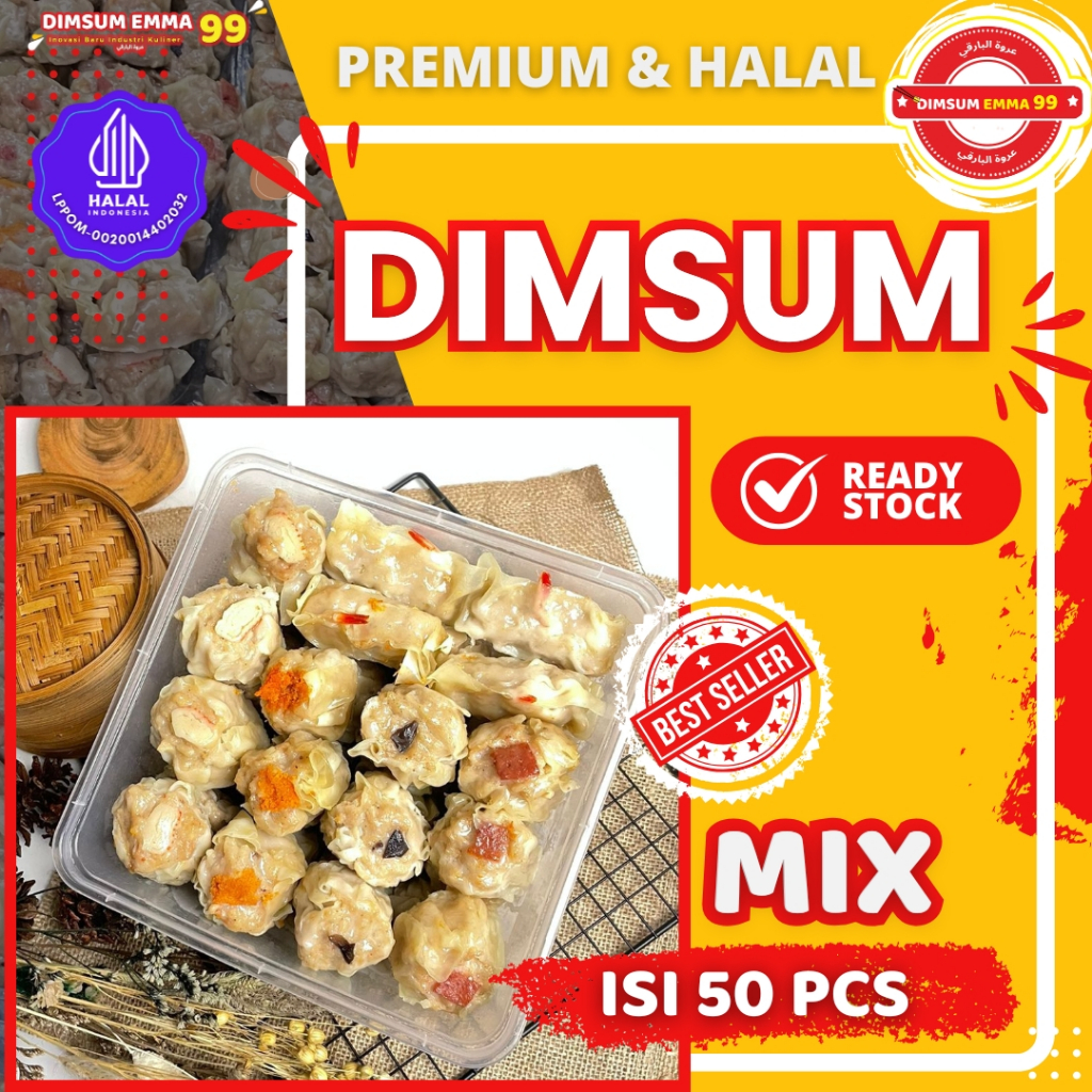 

Dimsum Frozen Premium MIX isi 50 pcs Frozen Nagih Halal Free Saus Merah & Lada Hitam