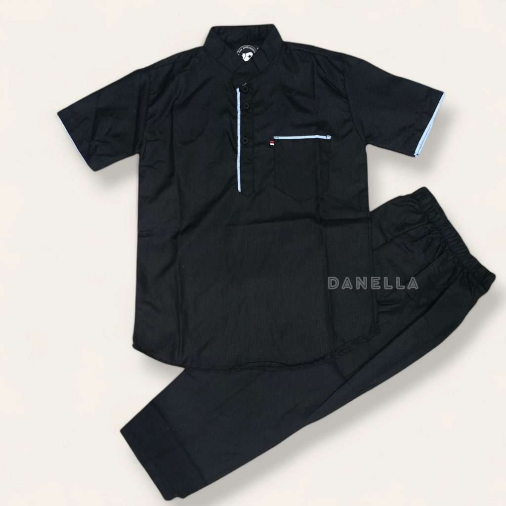 Setelan Kurta Baju Koko Warna Hitam Anak Laki Laki 7-9 Tahun