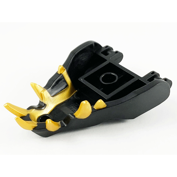 Lego Black Part 72224pb01 Dragon Head (Ninjago) Jaw with 2 Bar Handles on Back with Molded Gold Teet