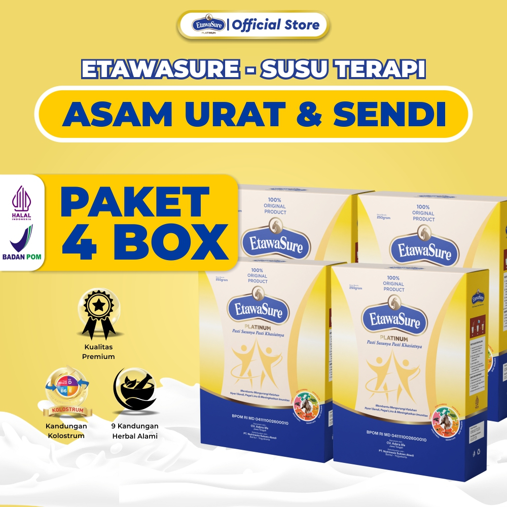 

Etawasure Platinum - Susu Kambing Etawa Original BPOM - 4 Box 1 Kg - Terapi Nyeri Sendi & Asam Urat