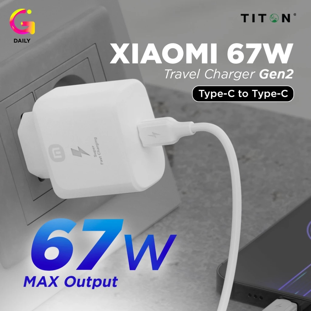 Titon Kepala Charger 67W Xiaomi Original Turbo Charging USB C Dengan Kabel Type C