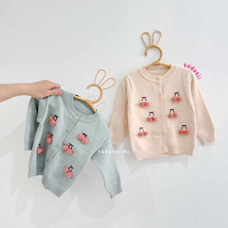 TUDUTIKIDS - ZERY CARDI | Baby Cardigan Kids Premium Halus Motif Polos Plain Cherry Buah Fruit Broke