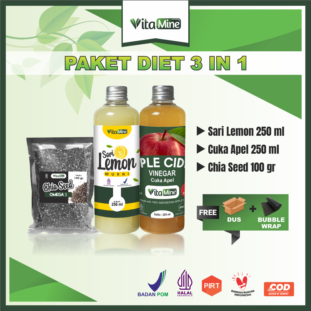 

Vitamine - Paket Diet Detoks Detox Alami Sari Lemon Chia Seeds Cuka Apel - BPOM dan Halal