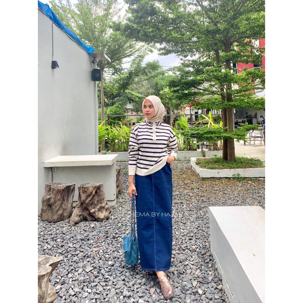 Rok Span Jeans Stretch / Rok Wanita High Waist Korean Style / Span Jeans Kekinian