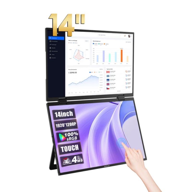 ZEUSLAP Z14W 14inch Dual screen Portable PC Display Monitor 400NIT Brightness 10-Point Capacitive