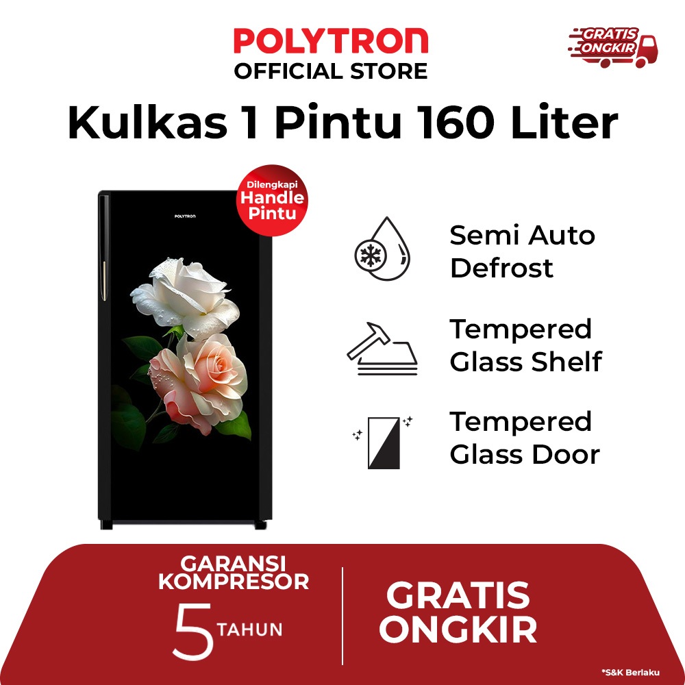 POLYTRON Kulkas 1 Pintu Belleza 160 Liter - PRA 16DRD