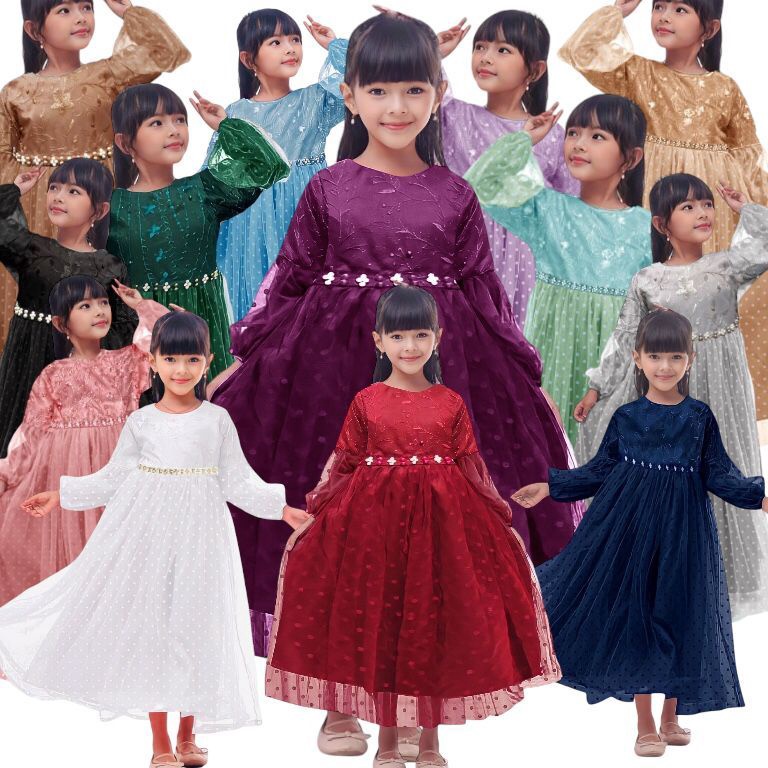 KODE V92K Gamis anak perempuan Natalia 211thn baju pesta anak perempuan muslim  baju pesta anak musl