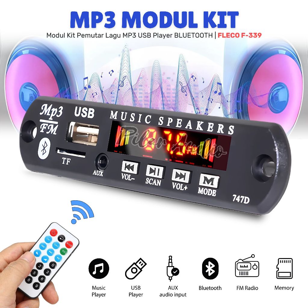Modul kit MP3 Bluetooth USB FM Radio Bluetooth FLECO F-339 | Modul MP3 BT Kid MP3 Pemutar Lagu MP3 U