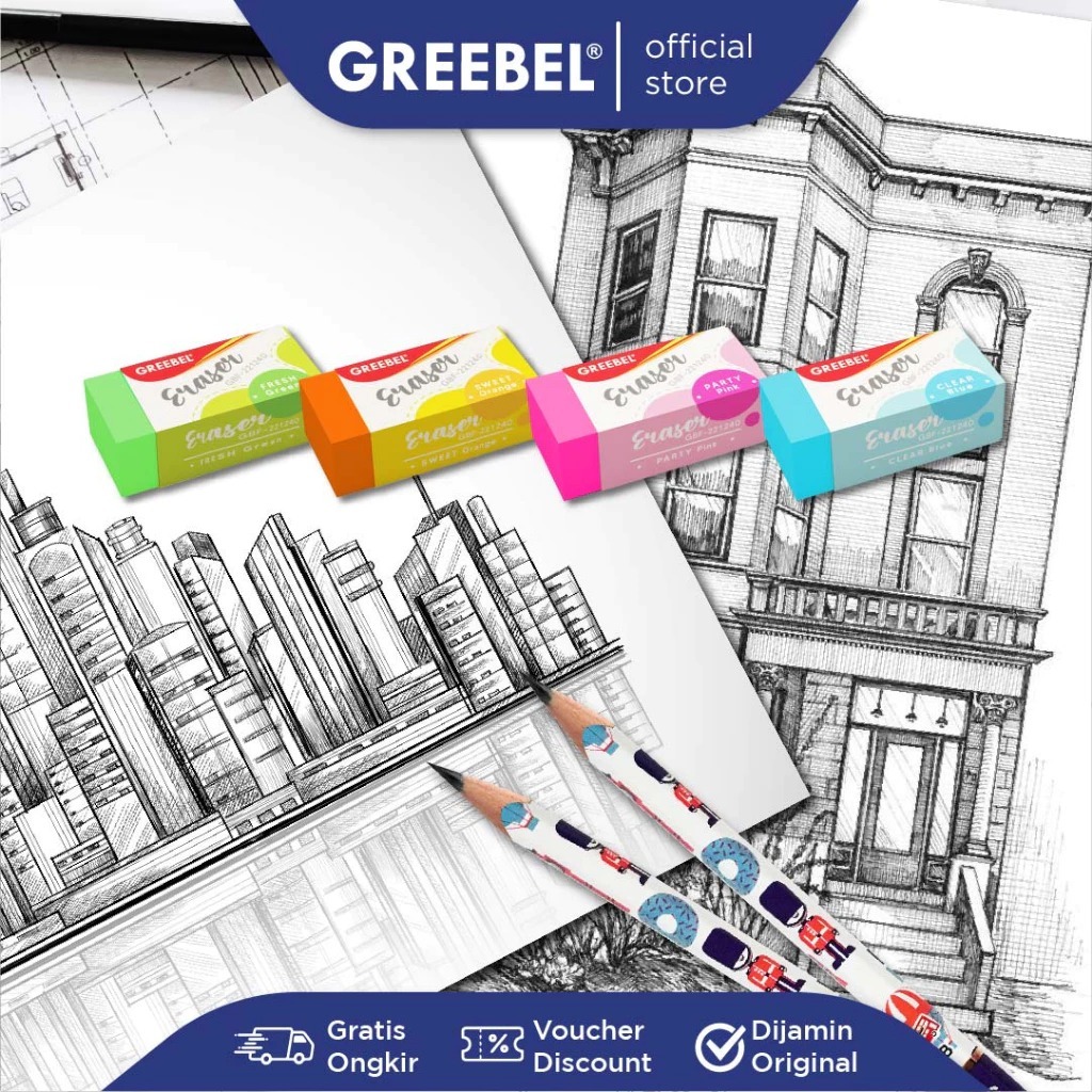 

GREEBEL Eraser Penghapus Pensil (HAPUSAN GBF-221240 S 4 COLOR 1PCS) / Aman untuk Anak / Alat Tulis Sekolah