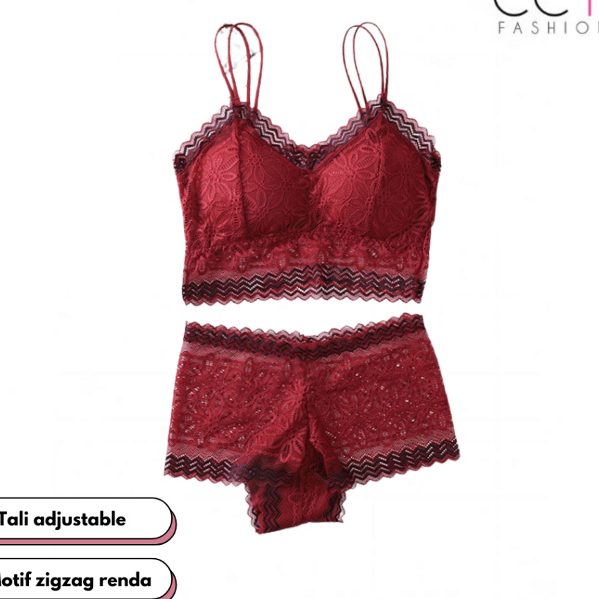 KF7 CCY FASHION Setelan Wanita Bra CD Renda With Cup Busa Tanpa Kawat Tali Adjustable