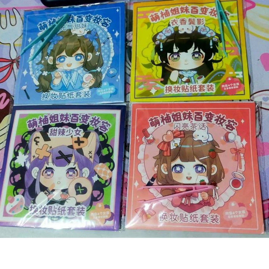 

Mainan Anak label stiker ganti muka, Stiker ekspresi girl change makeup stiker