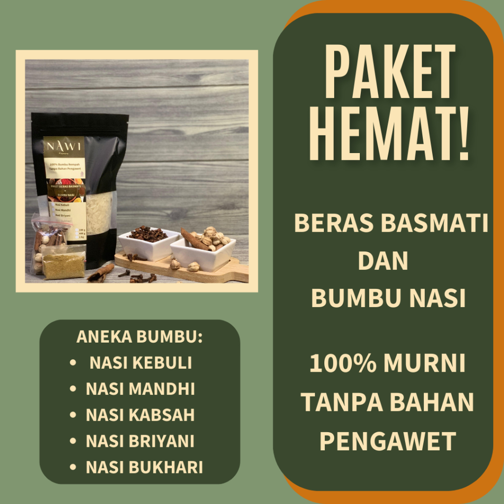 

Paket Beras Basmati Plus Bumbu Nasi Mandhi/Kabsah/Kebuli/Briyani/Bukhari