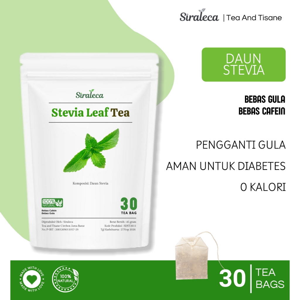 

Teh Daun Stevia ( Pemanis Pengganti Gula ) | Stevia Leaf Tea | 30 Tea Bag | 100% Alami | SIRALECA