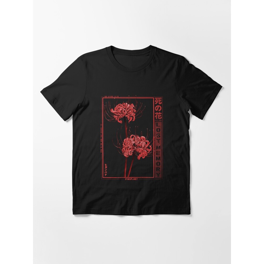 Kaos Japanese Spider Lily in Grunge Anime Aesthetic Flower Tshirt