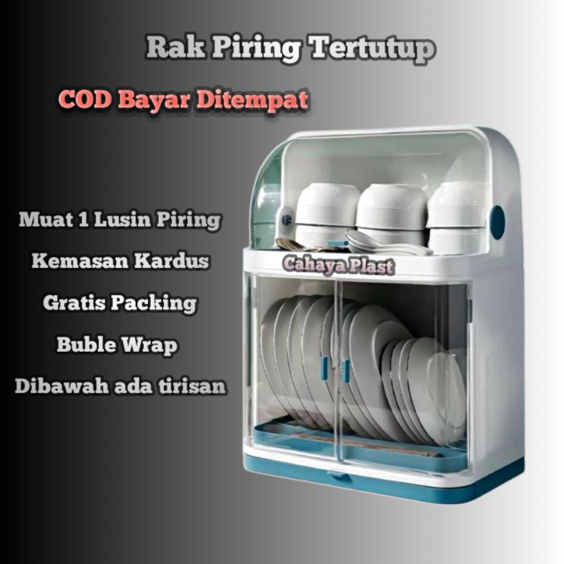 RAK PIRING ANTI DEBU TERTUTUP TEMPAT PENYIMPANAN MANGKOK GELAS SUSUN 2 RAK CALON MANTU