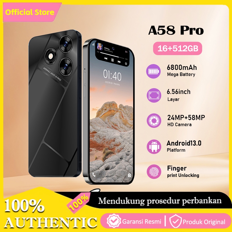 HP OPPO A58 Pro ponsel pintar 6800mAh Baterai super besar RAM16GB/512GB VIVO ponsel murah HP