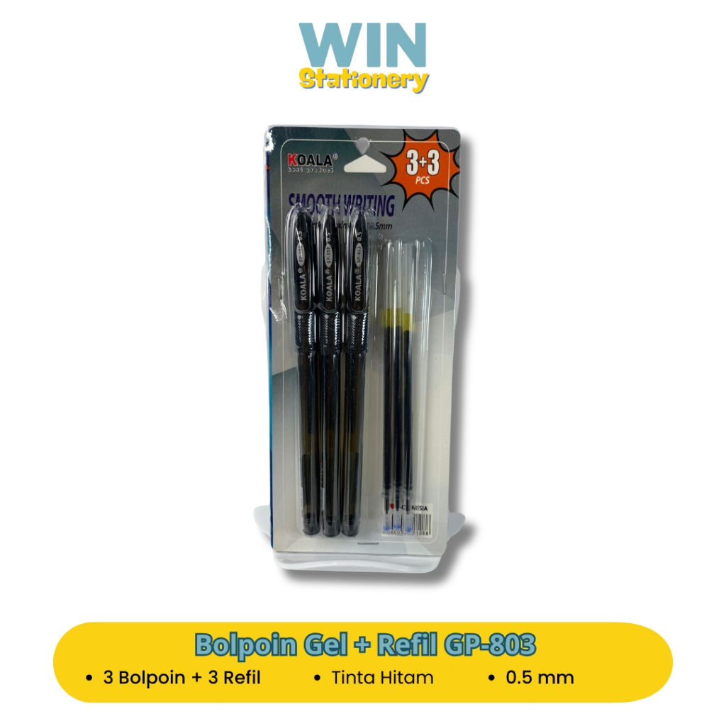 

Bolpoin Gel Ink Pen Koala GP-803 Set 3 Hitam