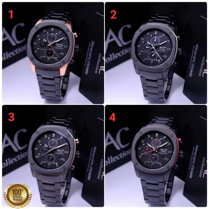 ORIGINAL GARANSI RESMI 1 TAHUN JAM TANGAN PRIA ALEXANDRE CHRISTIE CHRONOGRAPH COWOK RANTAI STAINLESS