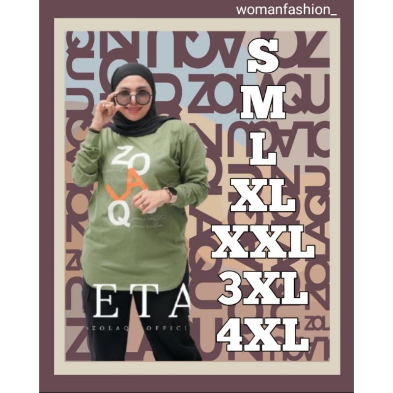 Kaos Wanita Zolaqu Original Semitunik Hijau Sage Lengan Panjang Bahan Katun Premium Nyaman Stylish O