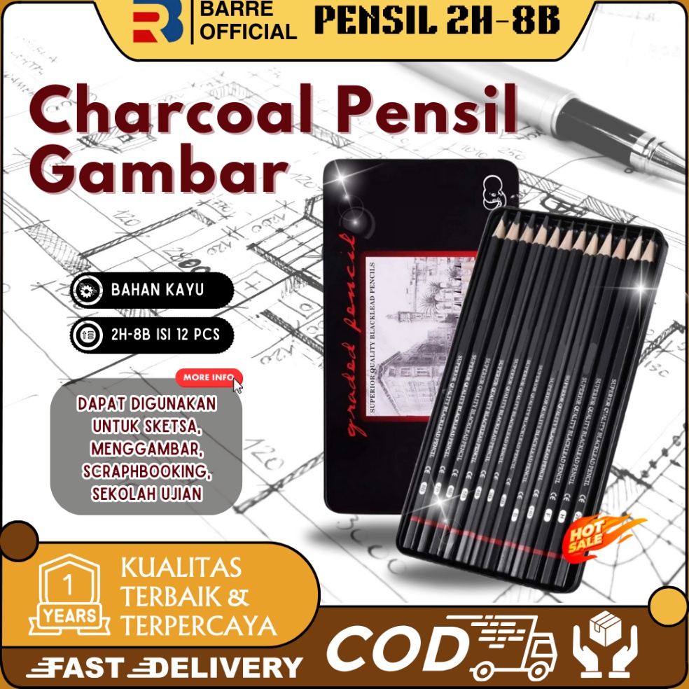 

Kejutan Hemat BARRE 12 Pcs Pensil Gambar Sketsa Set Lengkap 2H H F B HB 2B 3B 4B 5B 6B 7B 8B Charcoal Pensil Set