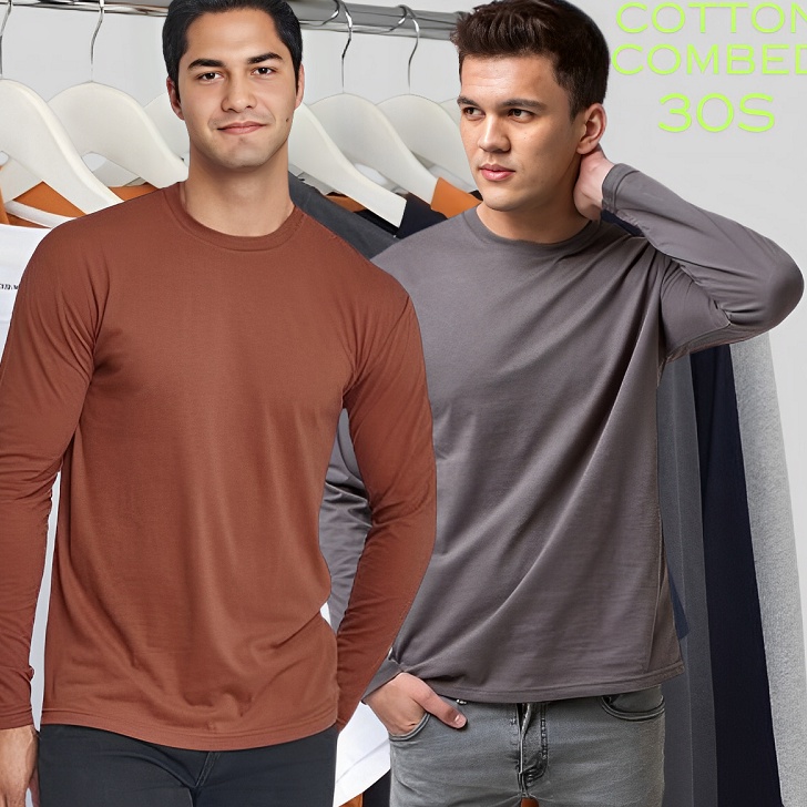 Katun Kaos Polos Lengan Panjang Pria Wanita Kaos Polos COTTON Lengan Panjang