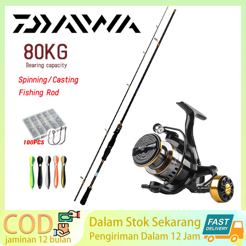 DAIWA Joran Pancing Set Joran Telescopic 165cm-270cm  Serat Karbon Set Reel Memancing Spinning