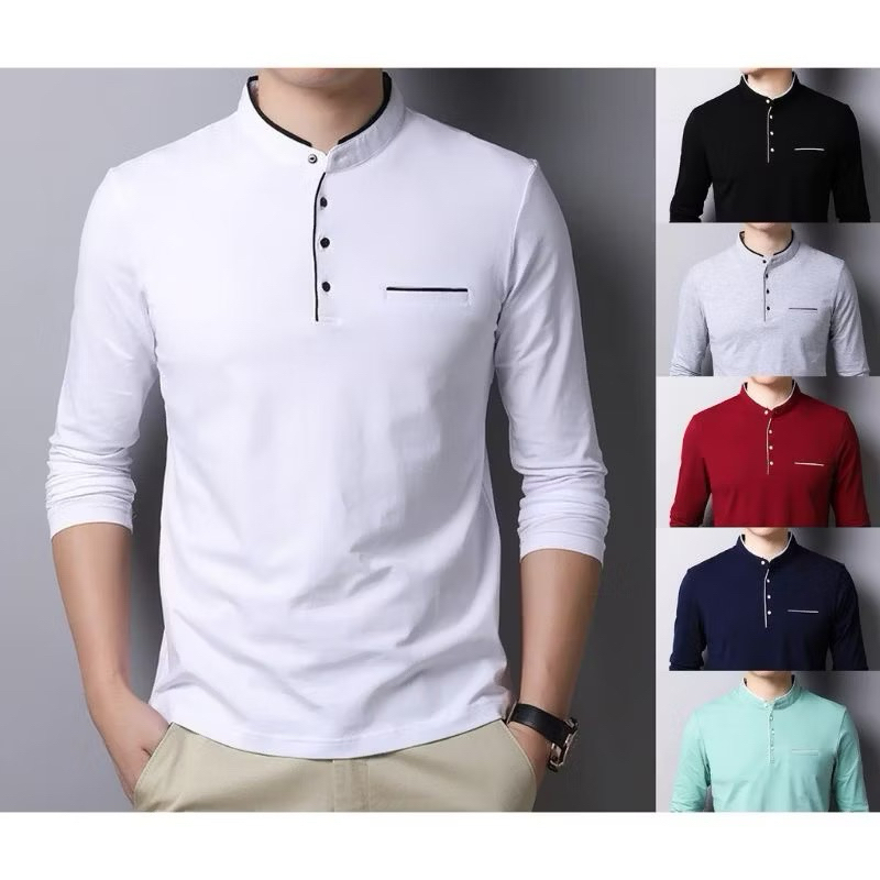 kaos koko kurta lengan panjang kerah sanghai