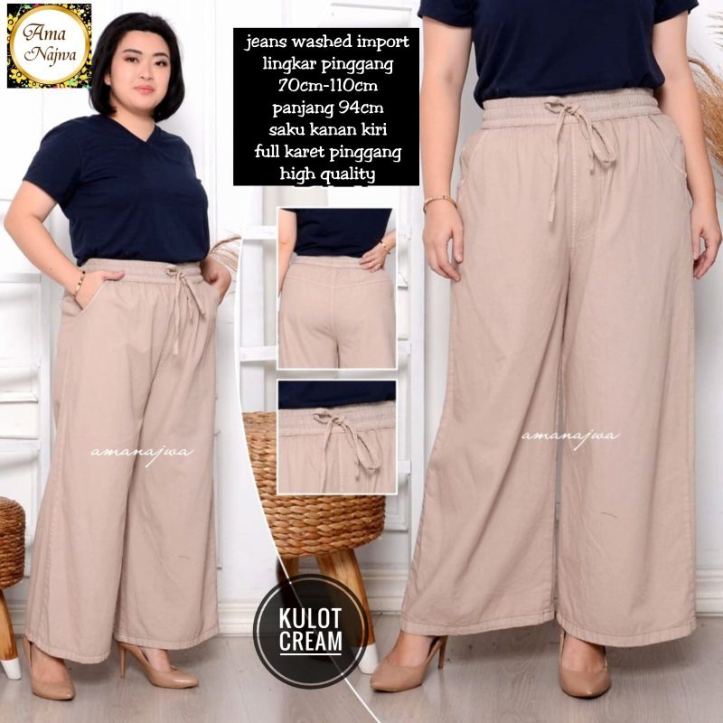 JUMBO KULOT MOCCA/CREAM CELANA KULOT WANITA BAHAN JEANS JUMBO BY AMANAJWA
