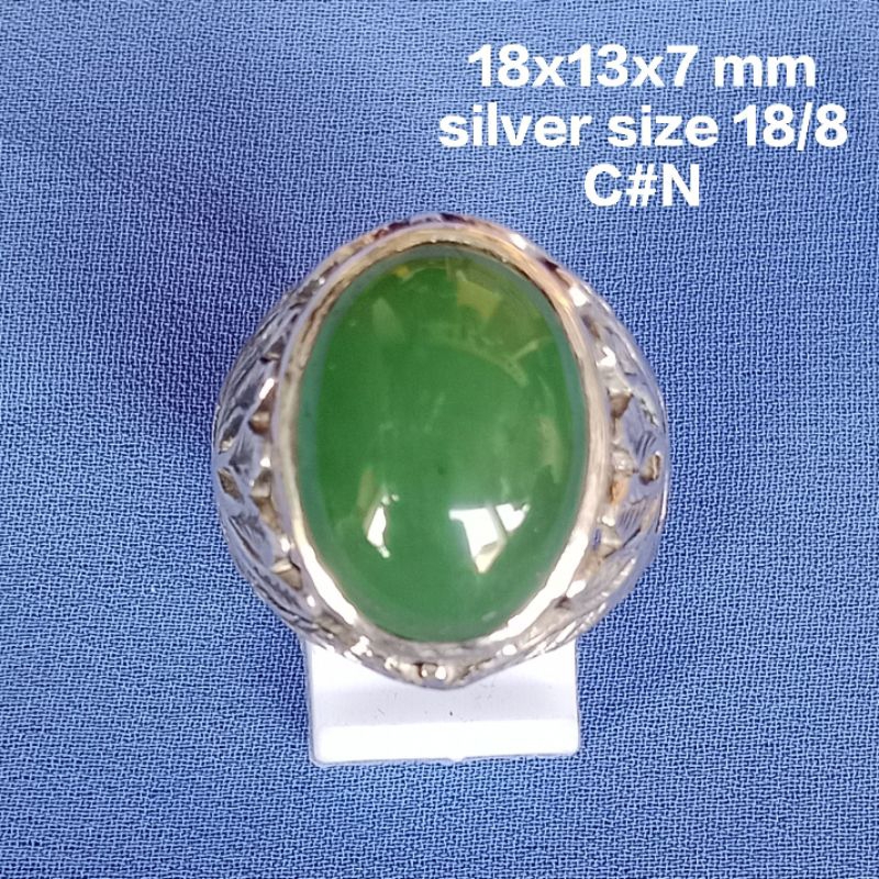 cincin perak, batu natural hijau garut